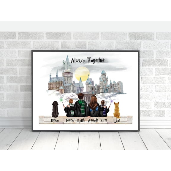 YaHaku Family Print Christmas Gift For Women / Wizard Couple Print Gift / Personalised Wizard School Portrait Gift For family or Friends
