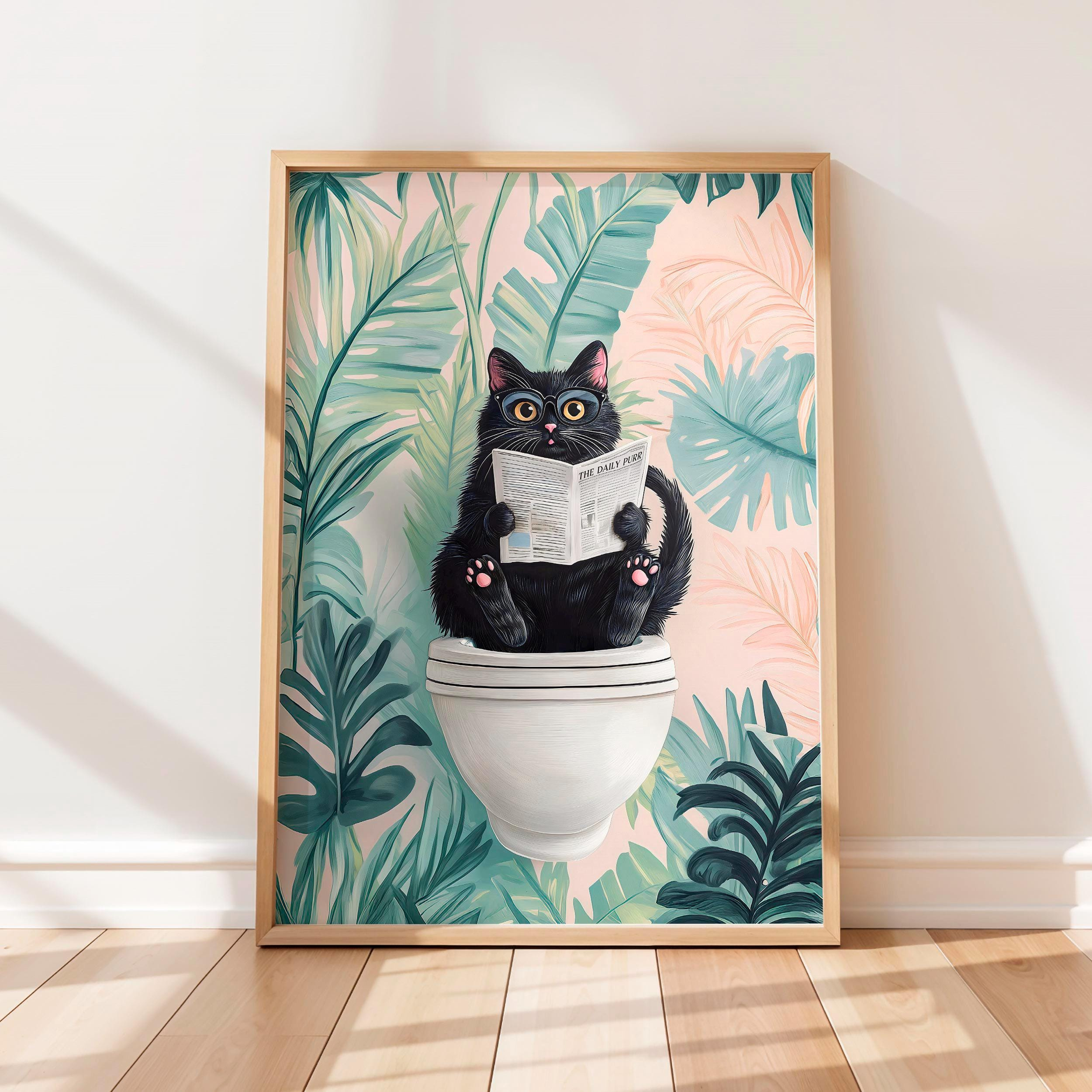YaHaku Funny Black Cat Toilet Poster: Quirky Bathroom Wall Art ...