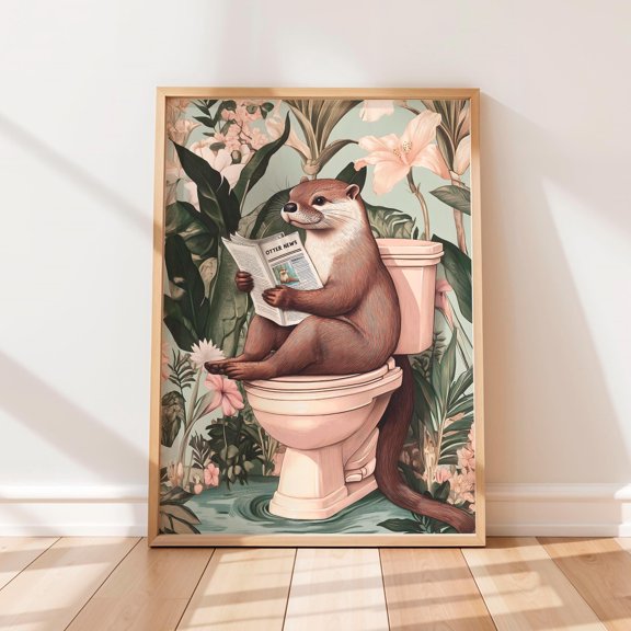 YaHaku Funny Otter Bathroom Poster: Botanical Toilet Poster