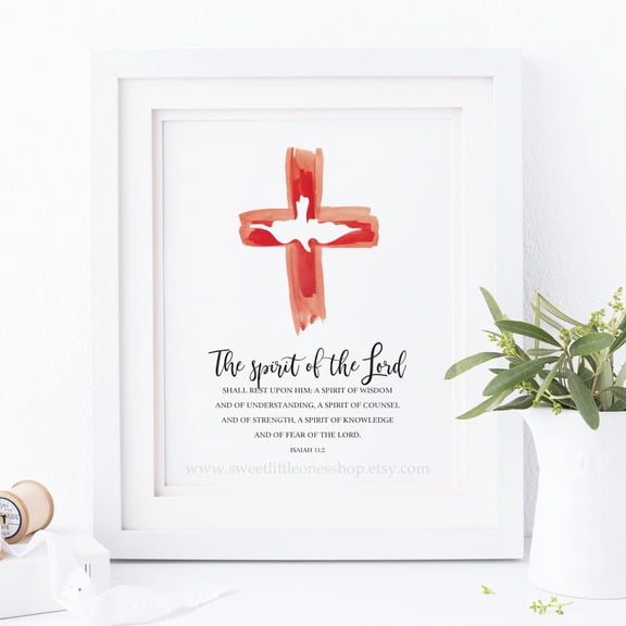 YaHaku Gifts of the Holy Spirit Isaiah 11:2 Wall Art Bible Verse Print Cross Dove Confirmation Holy Spirit Print Confirmation Print