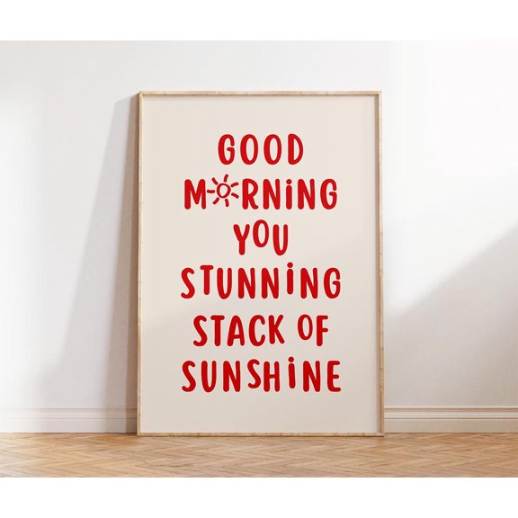 YaHaku Good Morning Art Print, Retro Wall Art Quotes, Trendy Print, Retro Poster, Red Poster, Dorm Decor, Typography Art