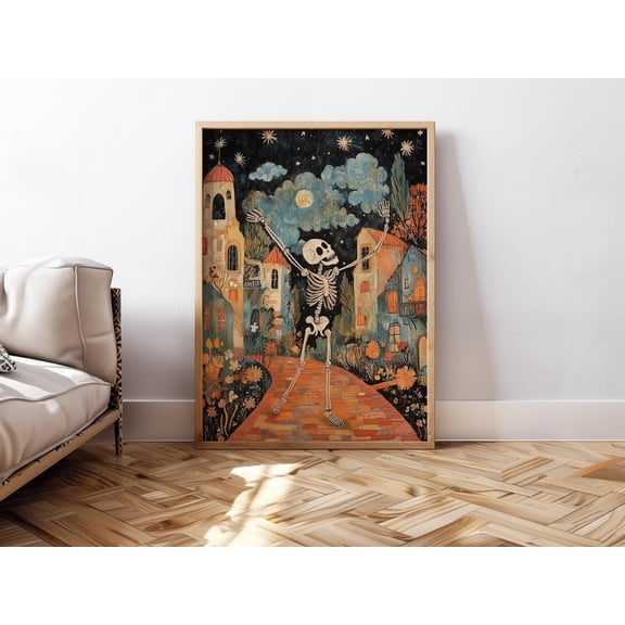 YaHaku Halloween Skeleton Print Halloween Poster Vintage Skeleton Poster Spooky Wall Art Halloween Painting Trendy Gallery Print