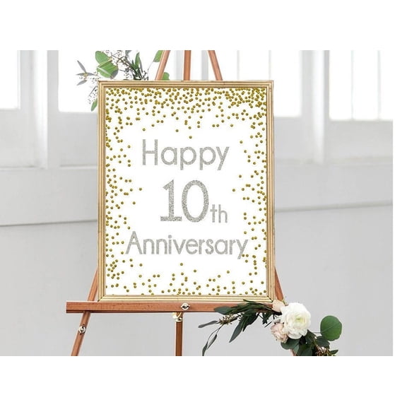YaHaku Happy 10th Anniversary, Cheers to 10 Years, 10th Wedding Anniversary, Gold and silver Anniversary Party Decoration, Anniversary décor, files
