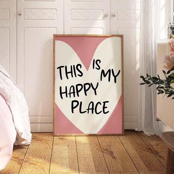 YaHaku Happy Place Poster, Home Wall Art, Pink Wall Poster Poster, Gallery Wall Poster, Cute Wall Art, Preppy Wall Art 2434