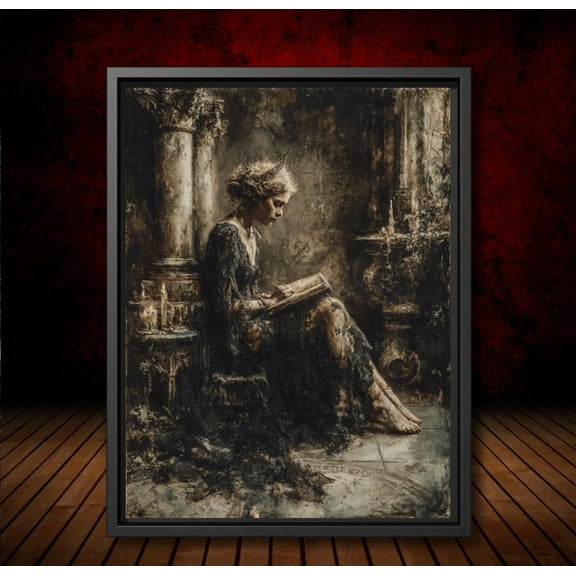 YaHaku High Priestess Tarot Print Sepia Gothic Witch Reading Wall Art Dark Decor Baroque Mystical Woman Painting Dark and Moody Rooms