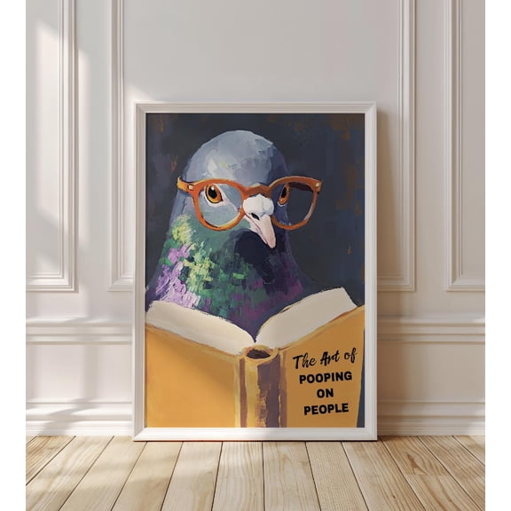 YaHaku Hilarious Pigeon Pooping Art Poster: Bathroom Humor Decor, Animal Wall Poster for Home