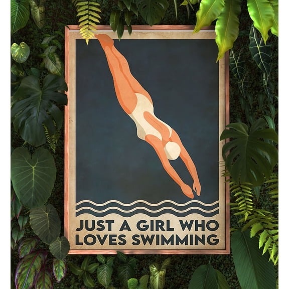 YaHaku Just A Girl Who Loves Swimming Poster, Swimming Wall Art, Swimming Print, Swimming Art, Swimmer Wall Art