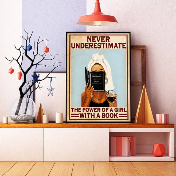 YaHaku Love Book Poster, Love Wine Poster, Vintage Girl Book Wine Poster, Never Underestimate the Power of a Girl with a Book Vintage Poster CLT95
