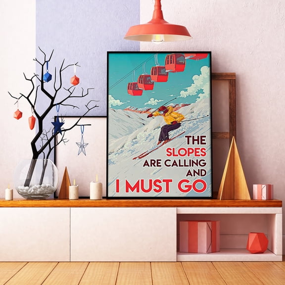 YaHaku Love Skiing Poster, Winter Sport Poster, Vintage Skiing Poster, The Slopes Are Calling And I Must Go Vintage Poster, Skiing Lover Gift