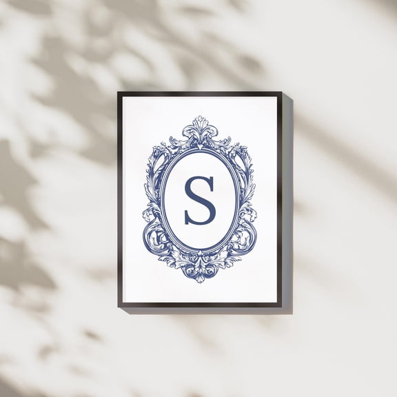 YaHaku Monogram Wall Art, Custom Initial Poster, Vintage Chinoiserie Decor