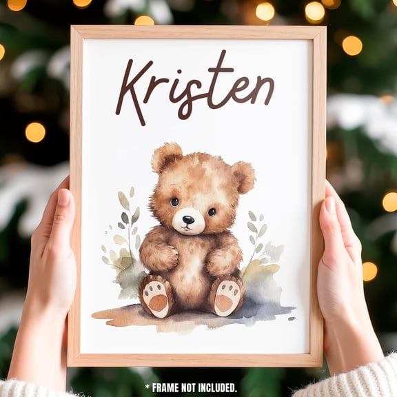 YaHaku Personalized Bear Wall Art - Nursery Teddy Bear Poster - Bear Kid's Room Decor - Woodland Poster - Cute Bear