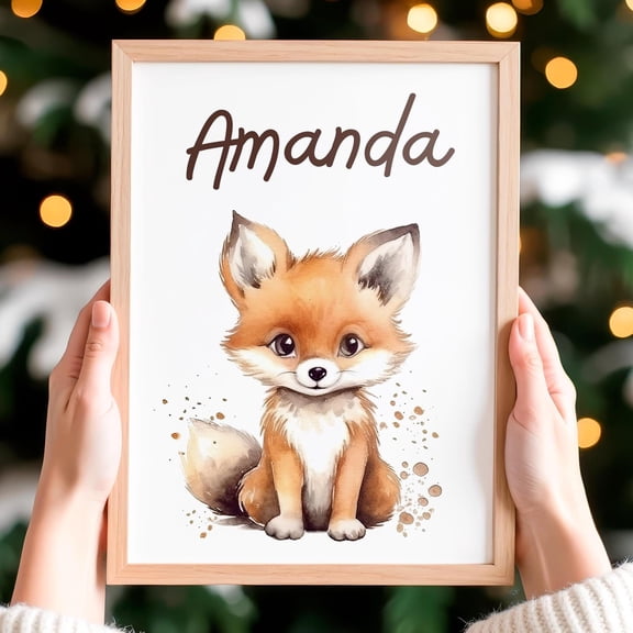 YaHaku Personalized Fox Wall Art - Woodland Nursery Baby Fox - Fox Kid's Room Decor - Woodland Poster - Cute Fox Poster Gift - Baby Shower Gift
