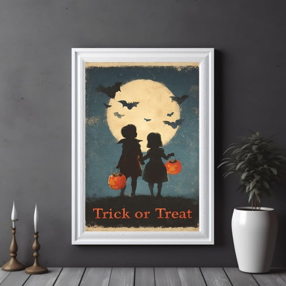 YaHaku Retro Halloween Poster: Trick or Treat , Spooky Full Moon Art