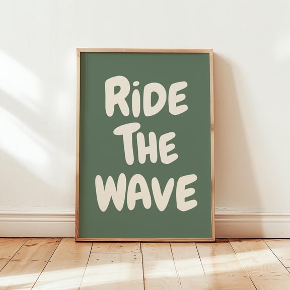YaHaku Ride the Wave Wall Art Surf Quote Sage Green Coastal Boho Girly Beach Room Decor Daily Reminder