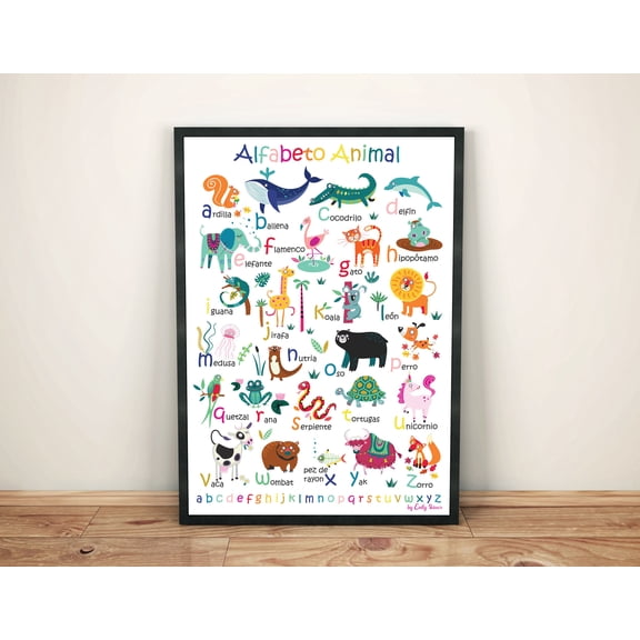 YaHaku Spanish Animal Alphabet Poster: Classroom Decor