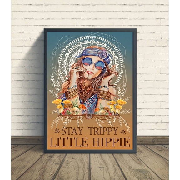 YaHaku Stay Trippy Little Hippie Poster, Hippie Girl Print, Love Hippie Girl Poster, Vintage Hippie Girl Poster, Hippie Girl Art Print