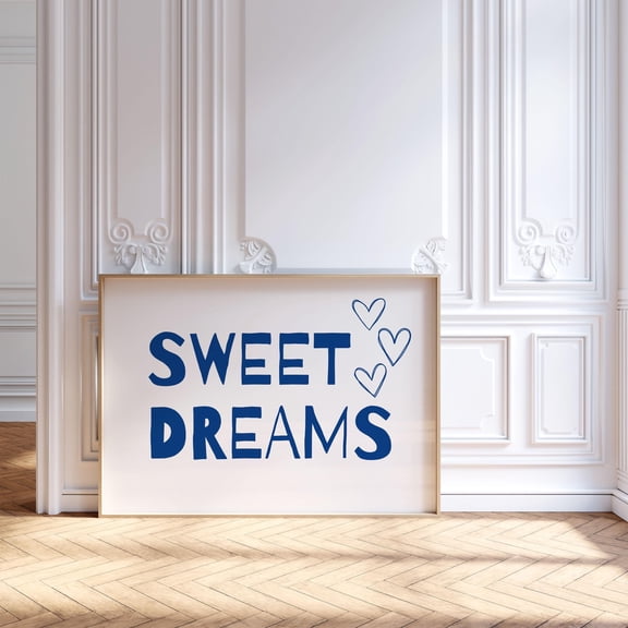 YaHaku Sweet Dreams Poster, Above Bed Dorm Room Decor Poster, Preppy College Apartment Aesthetic, Trendy Navy Blue Typography , Digital