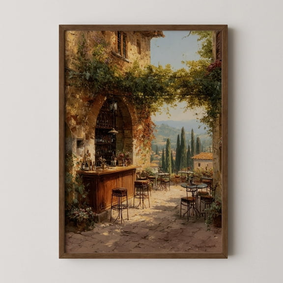 YaHaku Tuscany Cafe Poster: Italian Village Mediterranean Landscape