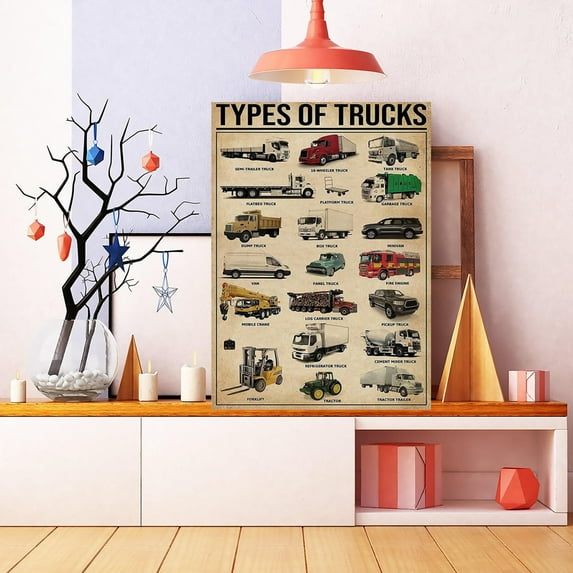 YaHaku Types Of Trucks Poster, Truck Knowledge Poster, Basic Mechanical Knowledge Poster, Engine, Truck Driver Gift, Farm Room , Garage Decor
