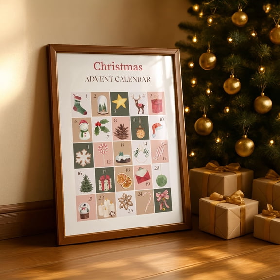 YaHaku Vintage Christmas Advent Calendar Poster - Wall Art for Holiday Decor