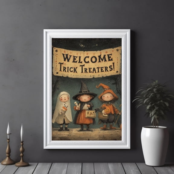 YaHaku Vintage Halloween Poster: Retro Trick or Treat , Witch & Ghost Art