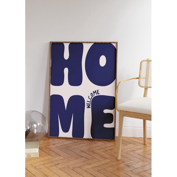 YaHaku Welcome Home Art Print | Neutral Navy Blue Wall Decor, Entry Way Print, Hallway Wall Art, Dorm Decor, typography Apartment Living Room decor