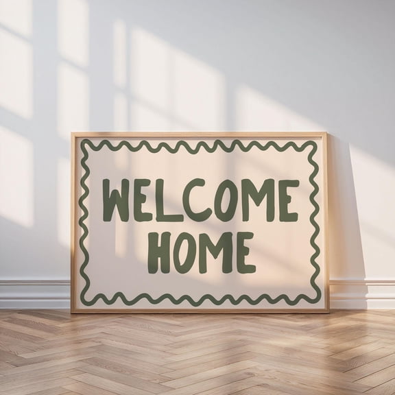 YaHaku Welcome Home Art Print | Neutral Olive Green Wall Decor, Entry Way Print, Hallway Wall Art, Dorm Decor, typography Apartment Living Room Art