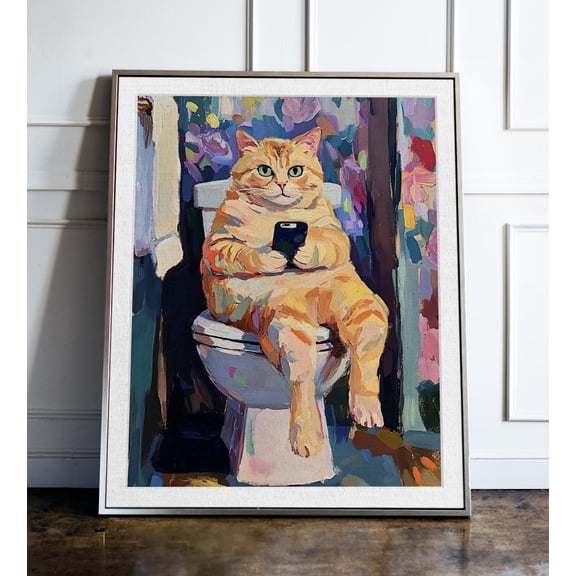 YaHaku Whimsical Cat Bathroom Poster: Pet for Restroom Decor - Kitty Art Poster