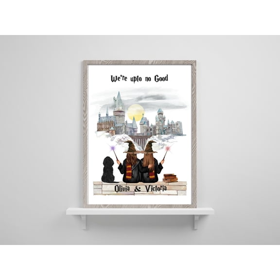 YaHaku Wizard Gifts for Girls Personalized Wizard School Portrait Gift For Family/Friends Custom Wizard Couple Print Gift For Women