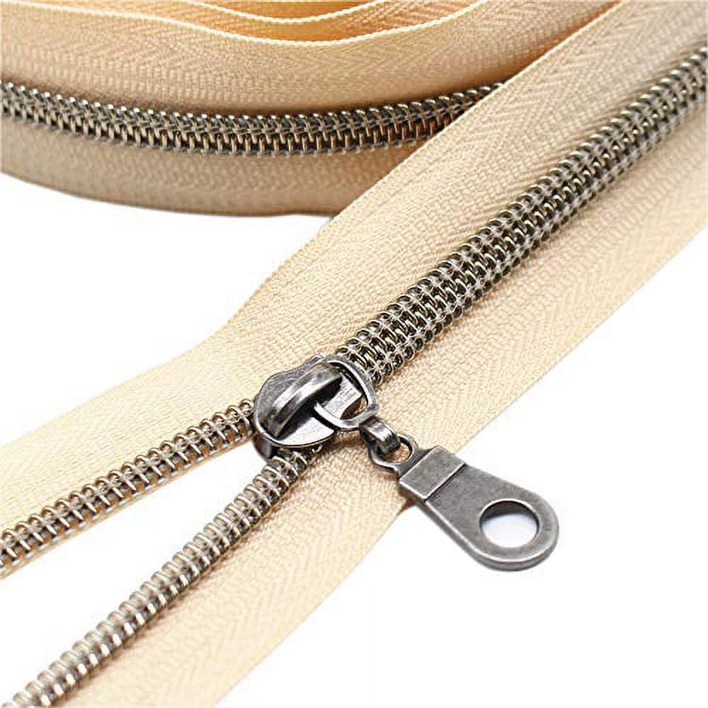 YaHoGa #5 Gunmetal Metallic Nylon Coil Zippers by The Yard Bulk Beige Tape  10 Yards with 25pcs Sliders for DIY Sewing Tailor Craft Bag (Beige) 