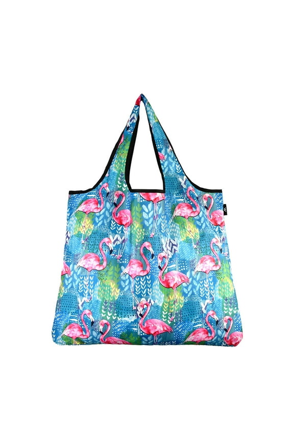 YaYbag JUMBO Size, Fashionable Reusable Shopping Bags, Reusable Grocery Bags, Reusable Produce Bags, Washable Reusable Bags, Foldable Reusable Bags, 55 lbs Heavy Duty Polyester, Flamingo