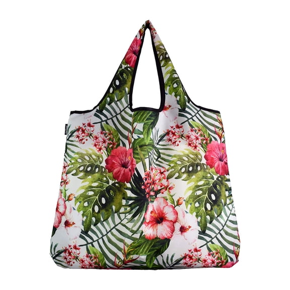 YaYbag JUMBO Size, Fashionable Reusable Shopping Bags, Reusable Grocery Bags, Reusable Produce Bags, Washable Reusable Bags, Foldable Reusable Bags, 55 lbs Heavy Duty, Tropical Garden