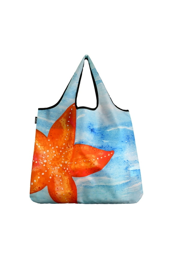 YaYbag JUMBO Size, Fashionable Reusable Shopping Bags, Reusable Grocery Bags, Reusable Produce Bags, Washable Reusable Bags, Foldable Reusable Bags, 55 lbs Heavy Duty, Starfish