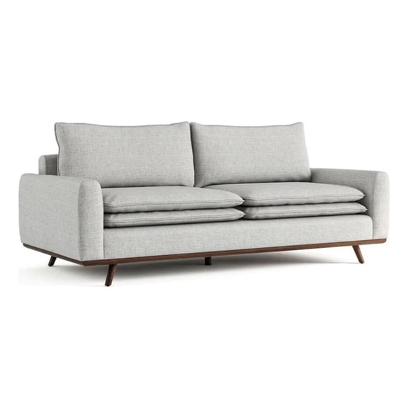 Yaana Sofa with Feather Blend Pillows- Dark Brown Wood- Gray 83 Inch