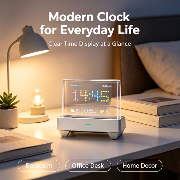 Yaayu 1Pc Holographic LED Desk Clock, Transparent Acrylic Weather Display with Pixel Art, Smart Home Appliances for Bedroom Office, Multicolor