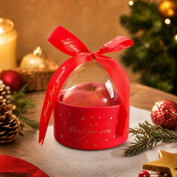 Yaayu Christmas Eve Apple Gift Box Red Paper Handheld Present Container For Indoor Celebration Party Favor