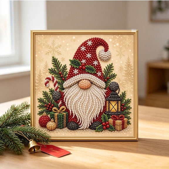 Yaayu Christmas Pearl Art Kits for Adults, Santa Gnome Pearl Bead Art 1 Set, DIY 5D Round Bead Craft with Tools, Home Wall Decor for Living Room Bedroom, Multicolor