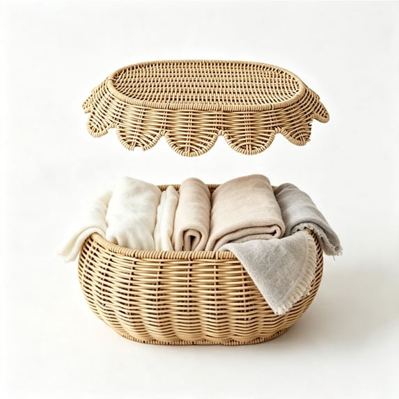 Yaayu Imitation Rattan Woven Storage Basket with Lid, Covered Organizer for Snacks Toys Clothing, Storage Bin for Home, Large