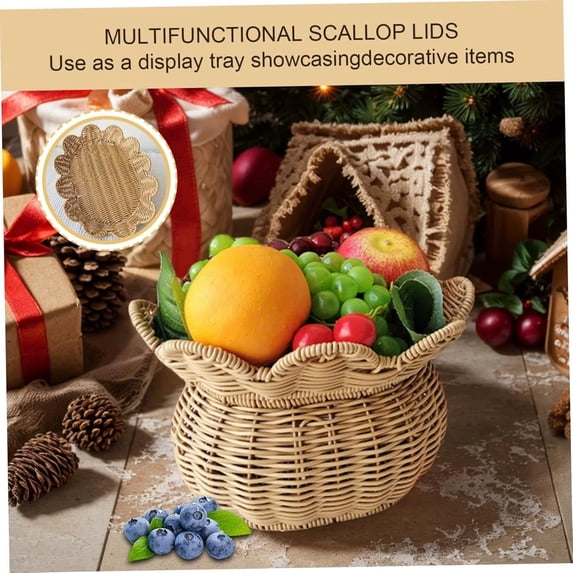 Yaayu Imitation Rattan Woven Storage Basket with Lid, Covered Organizer for Snacks Toys Clothing, Storage Bin for Home, Small