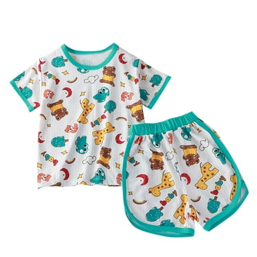 Yaayu Kids Girls Boys Clothes Outfits Set Shirt Shorts Sets Kids Summer Short-sleeved Top Shorts 2-piece Set, Sizes 0-10, Blue