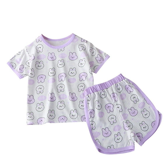 Yaayu Kids Girls Boys Clothes Outfits Set Shirt Shorts Sets Kids Summer Short-sleeved Top Shorts 2-piece Set, Sizes 0-10, Purple