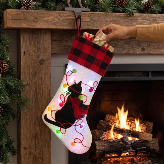Yaayu Light Up Pet Christmas Stocking, LED Dog Cat Tree Ornament, Home Decor for Christmas Tree Fireplace, Multicolor, 1 pc