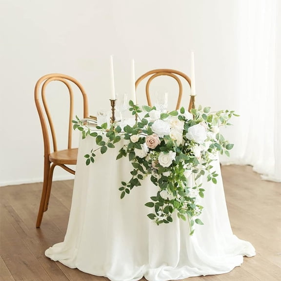 Yaayu Simulation Flower Chair Decoration, 2-Piece Set, Rose and Leaf Design, 23.6x9.8in, Home Wedding Decor