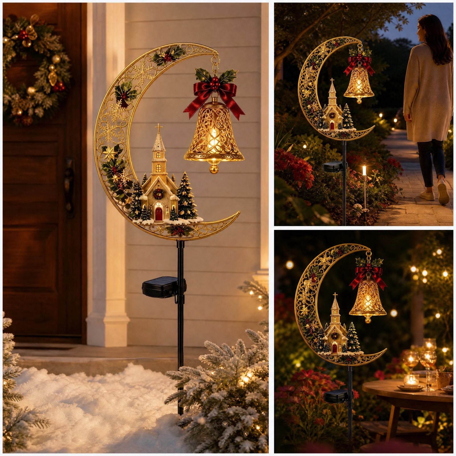 Yaayu Solar Christmas Crescent Garden Light, 13.8 Inch Solar Powered