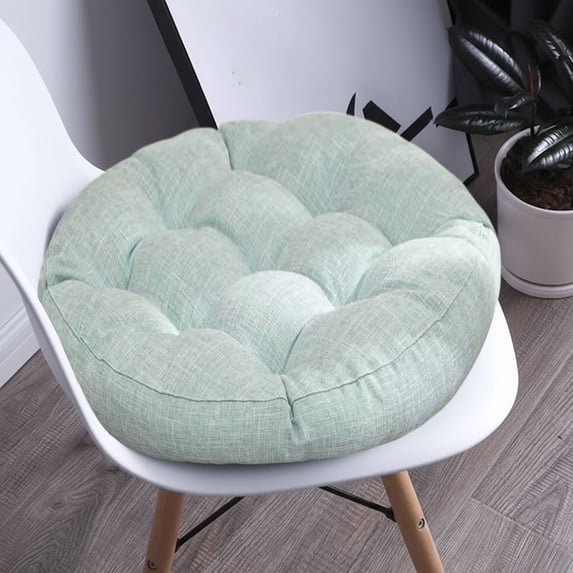 Yaayu Thickened Linen Chair Cushion, 16.5in Round Foam Filled, Soft Seat Pad for Kitchen Dining Patio, Champagne Green