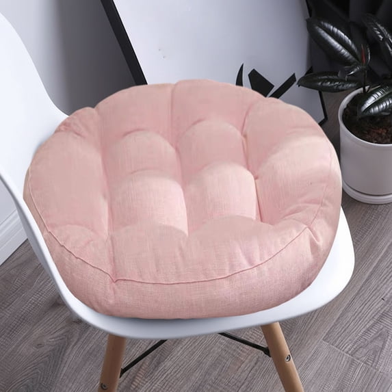 Yaayu Thickened Linen Chair Cushion, 16.5in Round Foam Filled, Soft Seat Pad for Kitchen Dining Patio, Romantic Pink