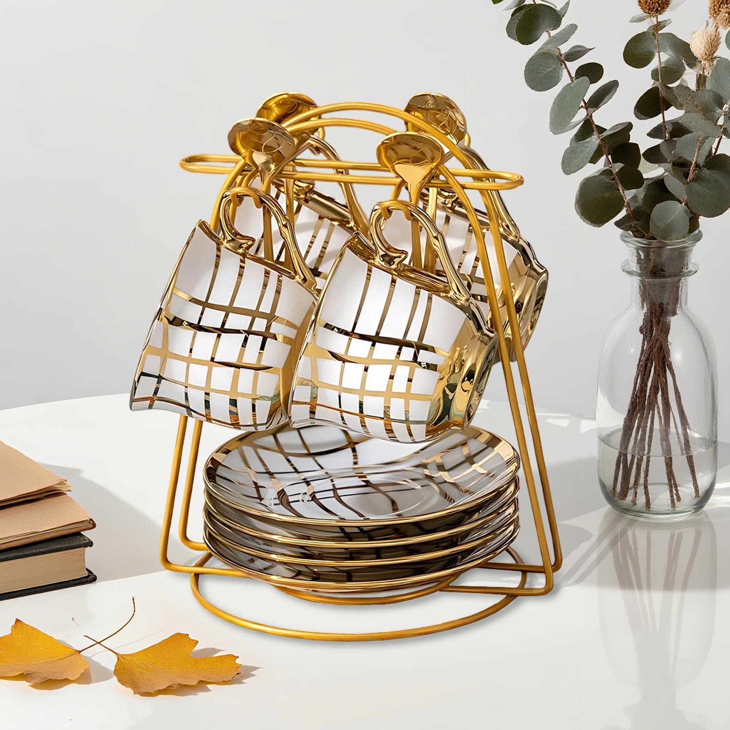 Yabanana 20 Pcs Tea Set Coffee Set, Gilded Pattern Ceramic Vintage