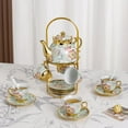 thumbnail image 1 of Yabanana 20 Pcs Tea Set Coffee Set, Gilded Pattern Ceramic Vintage Tea Set with Metal Stand and Spoon Painting Coffee Tea Set (Style 2), 1 of 10