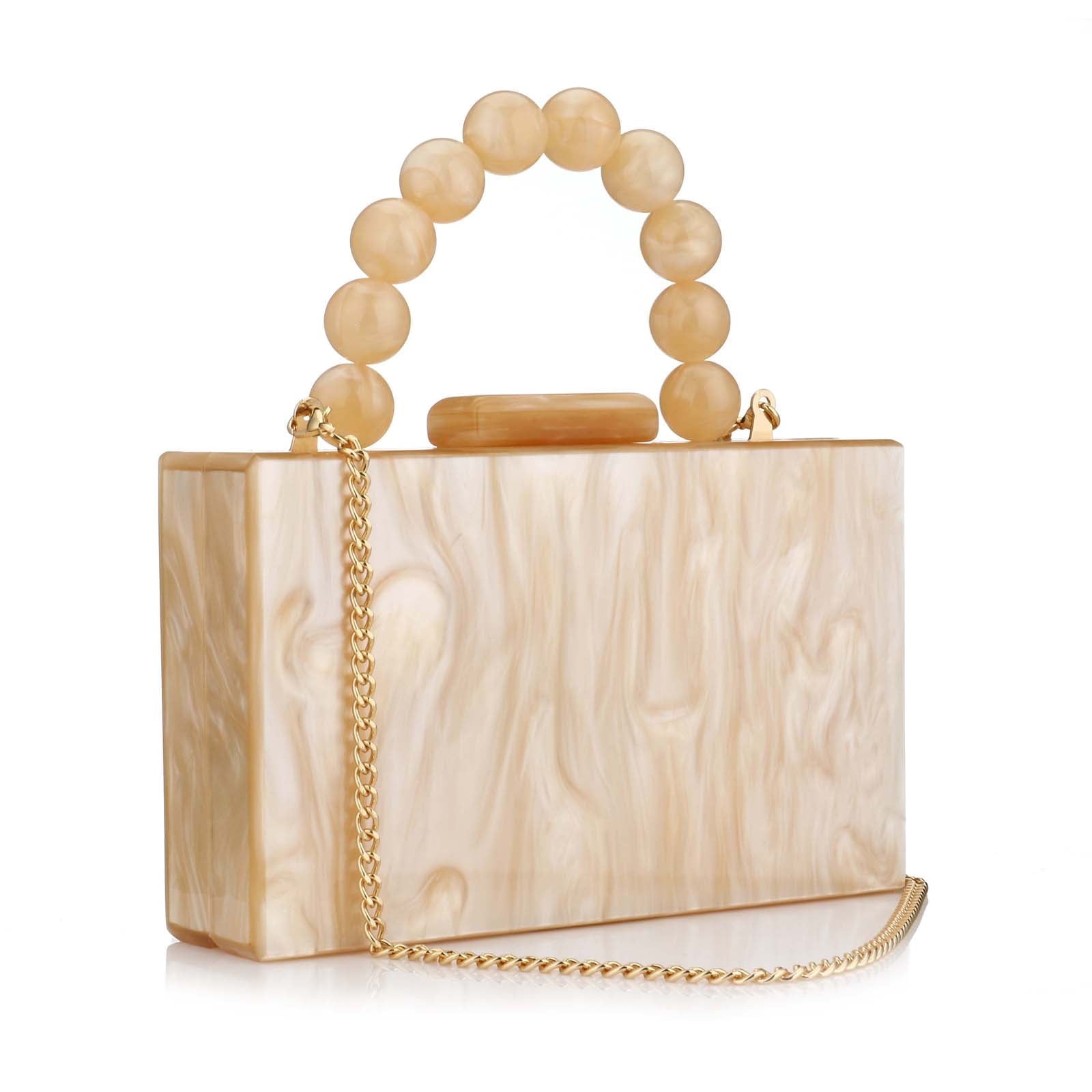 Yabanana Acrylic Purses Evening Clutch Bag Marbling Handbags for Women Cross Body Bag with Pearl