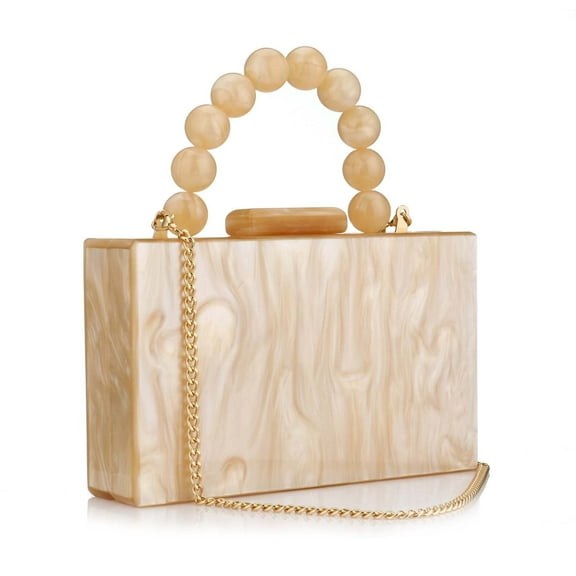 Yabanana Acrylic Purses Evening Clutch Bag Marbling Handbags for Women Cross Body Bag with Pearl Chain Formal Wedding Prom Party (Beige)